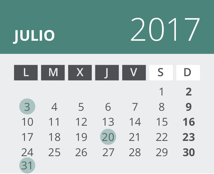 Calendario del Territorio Común. julio